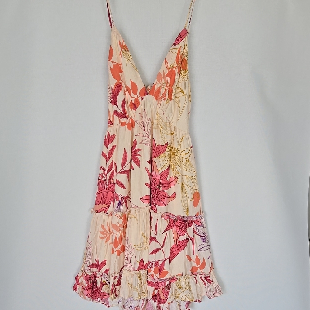 ILLA ILLA Cream Sundress Mini with Spaghetti Straps and Plunge Neckline Size S